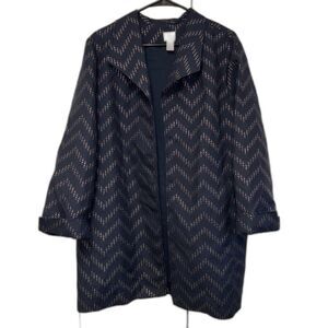 Chicos Jacket Women 3 Navy Blue Gold Pockets Office Classic Chevron Lined XL
